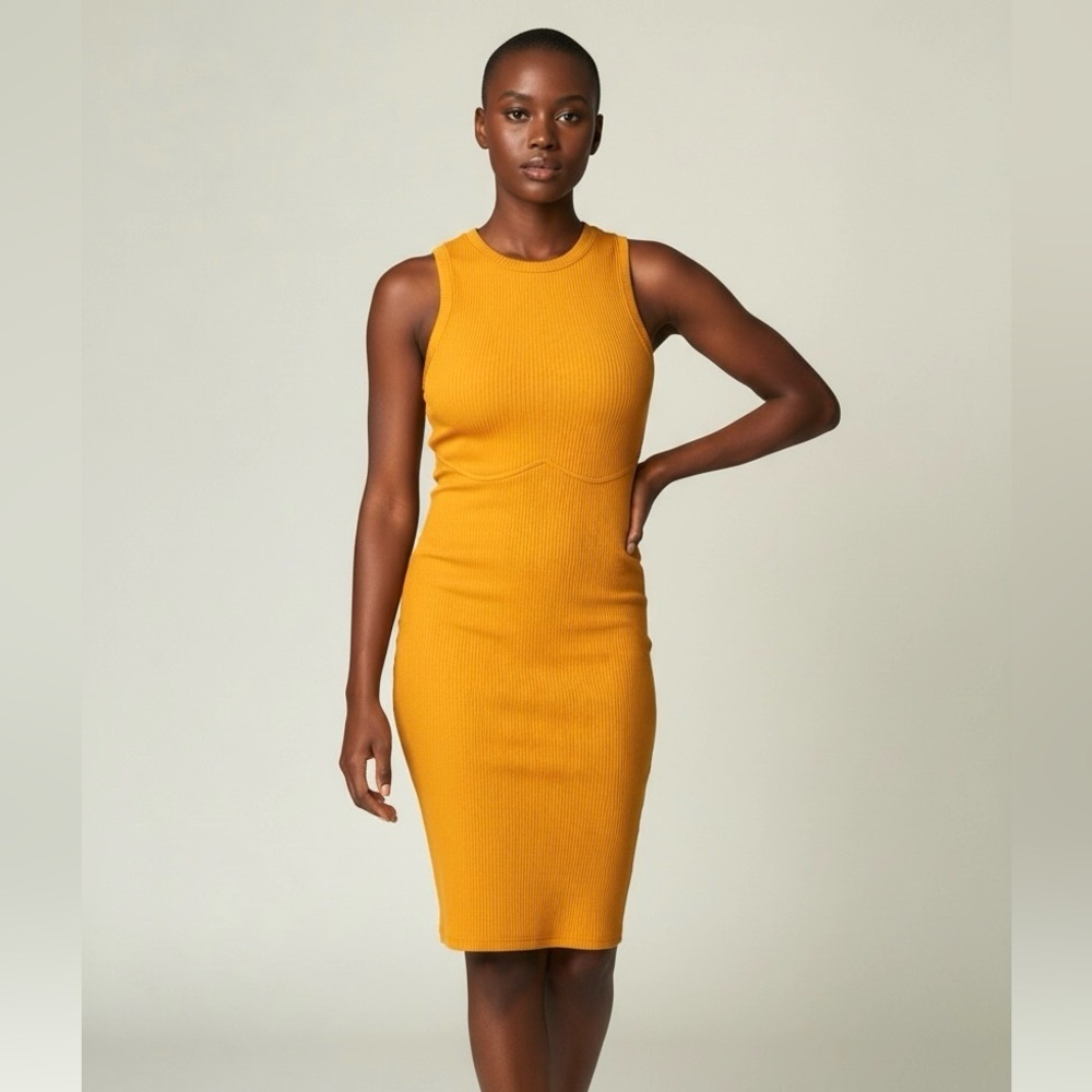Express Ribbed Knit Bodycon Tank Dress | Mustard Orange | Size Small